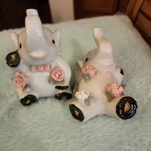 Vintage Antique Porcelain Elephant Figurine Set